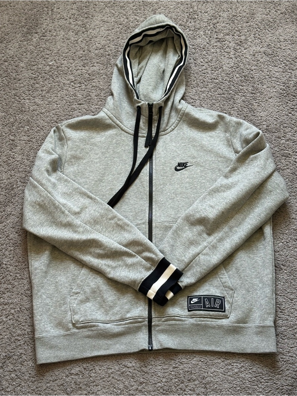 Nike Air NSW Men's L Gray Full Zip Fleece Hoodie Logo w/ Pockets